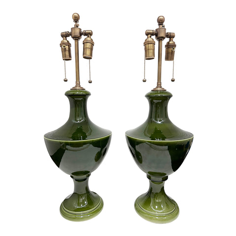 Pair of Jean Roger Vasque Lamps in Khaki Green