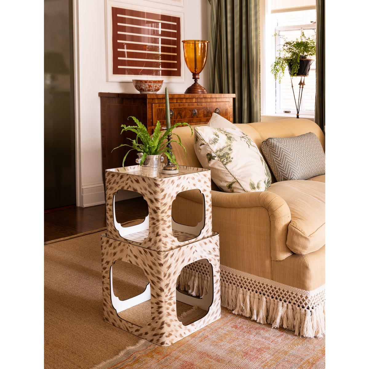 KRB Hand-Painted Cloud Stacking Table in Albino Faux Tortoise