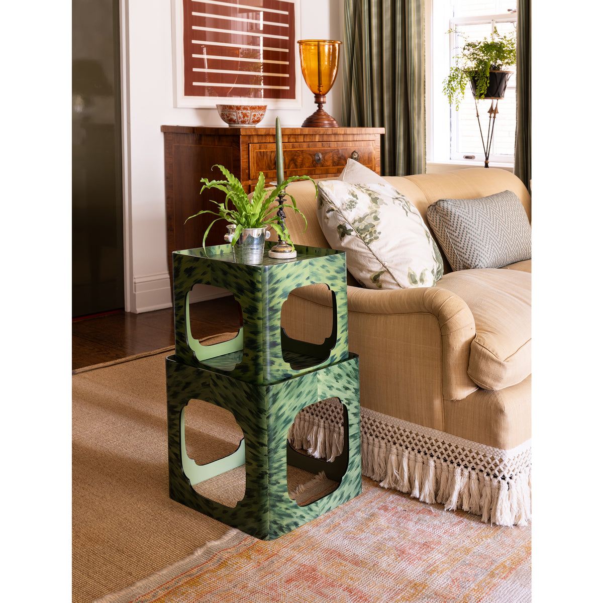 KRB Hand-Painted Cloud Stacking Table in Alligator Faux Tortoise