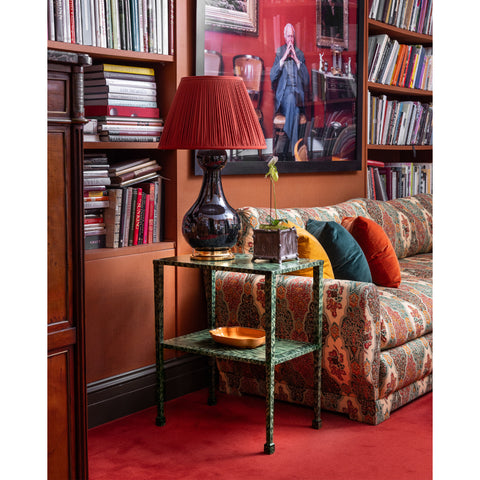 KRB Hand-Painted Two-Tier Side Table in Alligator Faux Tortoise