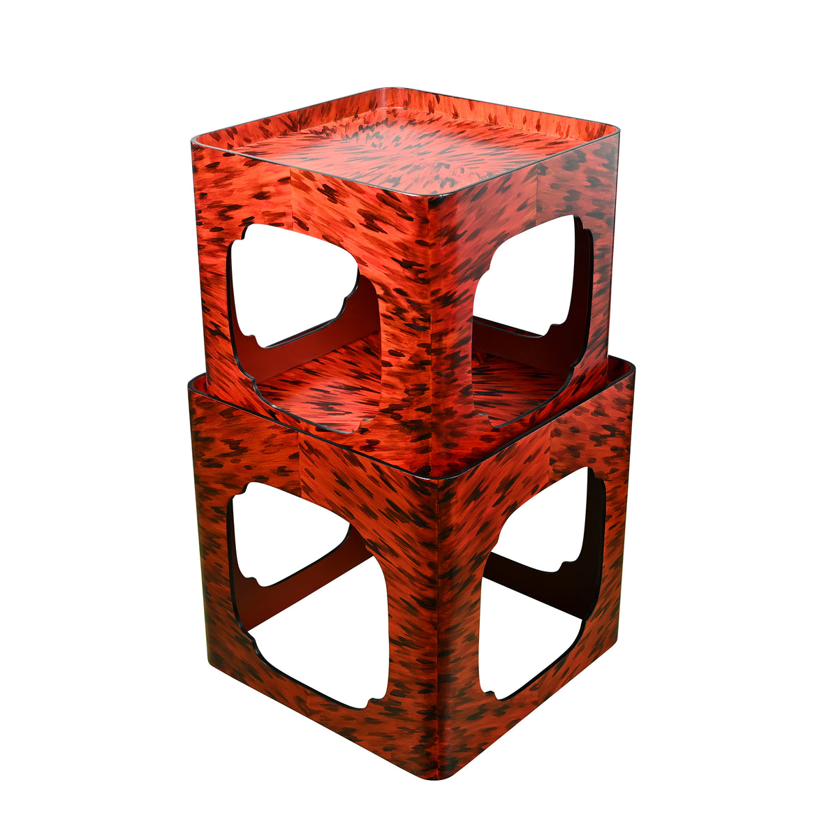 KRB Hand-Painted Cloud Stacking Table in Flame Faux Tortoise