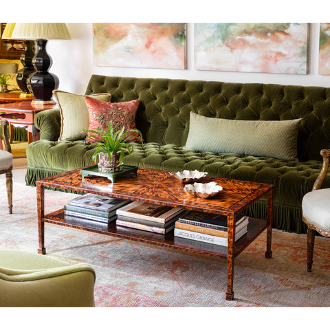 KRB Hand-Painted Two-Tier Coffee Table in Natural Faux Tortoise