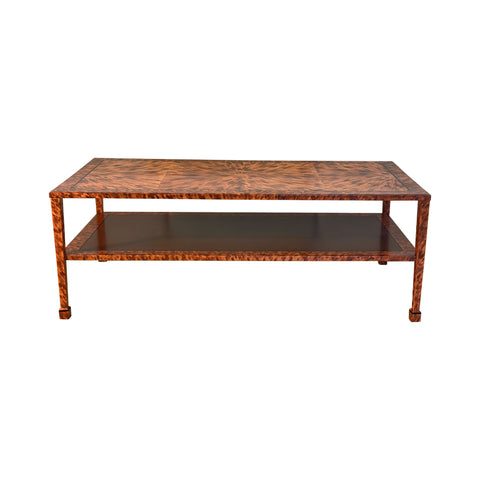 KRB Hand-Painted Two-Tier Coffee Table in Natural Faux Tortoise