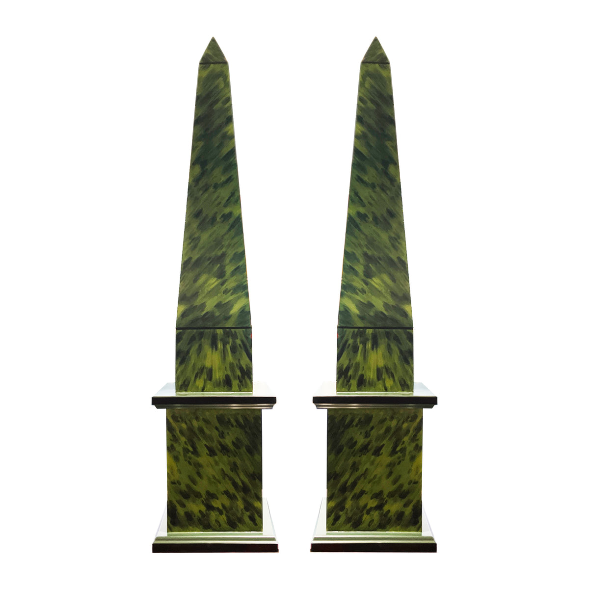 KRB Pair of Hand-Painted Large Obelisks in Alligator Faux Tortoise
