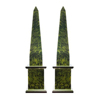 KRB Pair of Hand-Painted Large Obelisks in Alligator Faux Tortoise