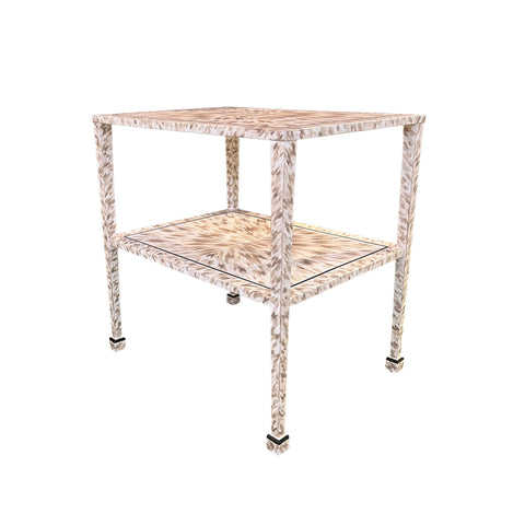 KRB Hand-Painted Two-Tier Side Table in Albino Faux Tortoise