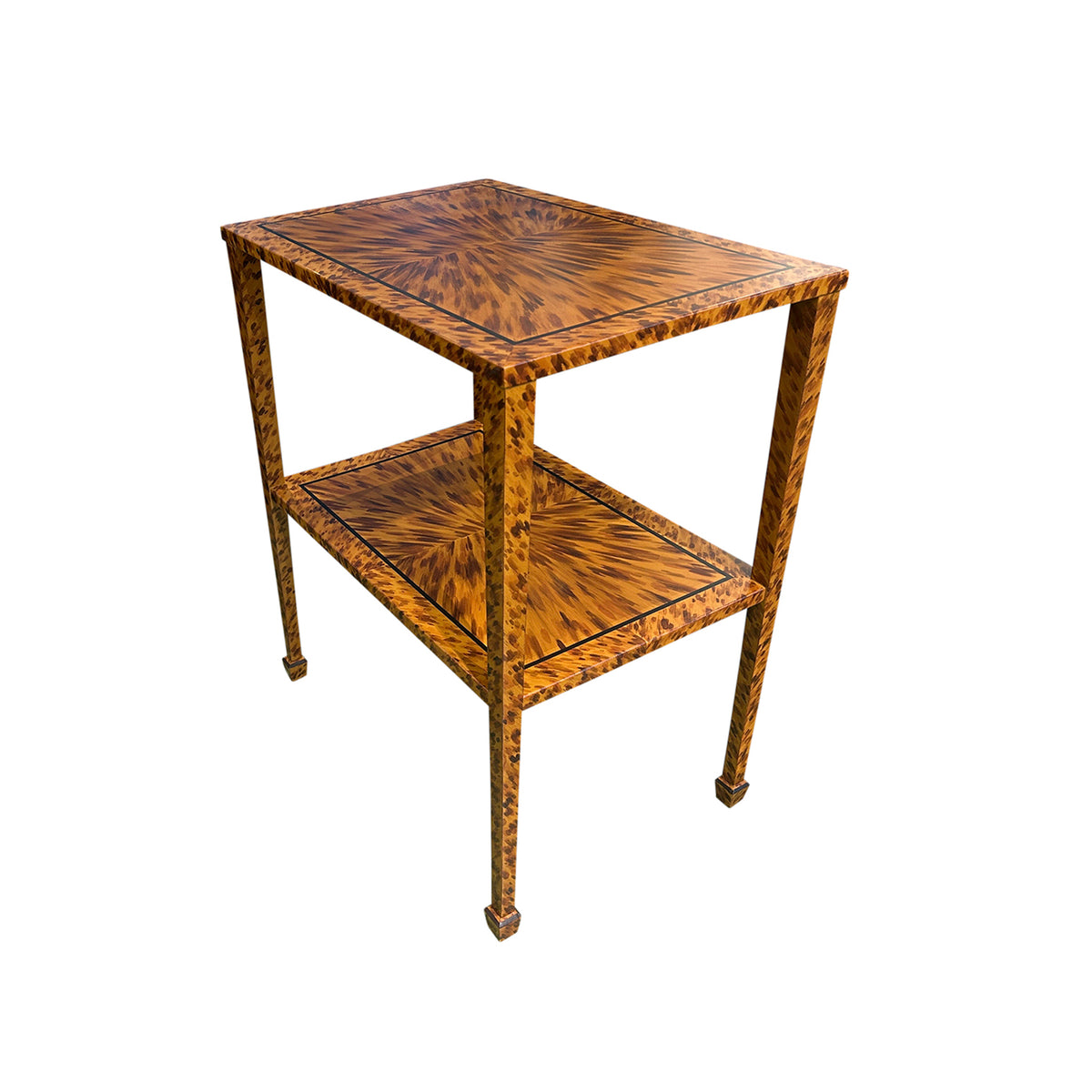 KRB Hand-Painted Two-Tier Side Table in Natural Faux Tortoise