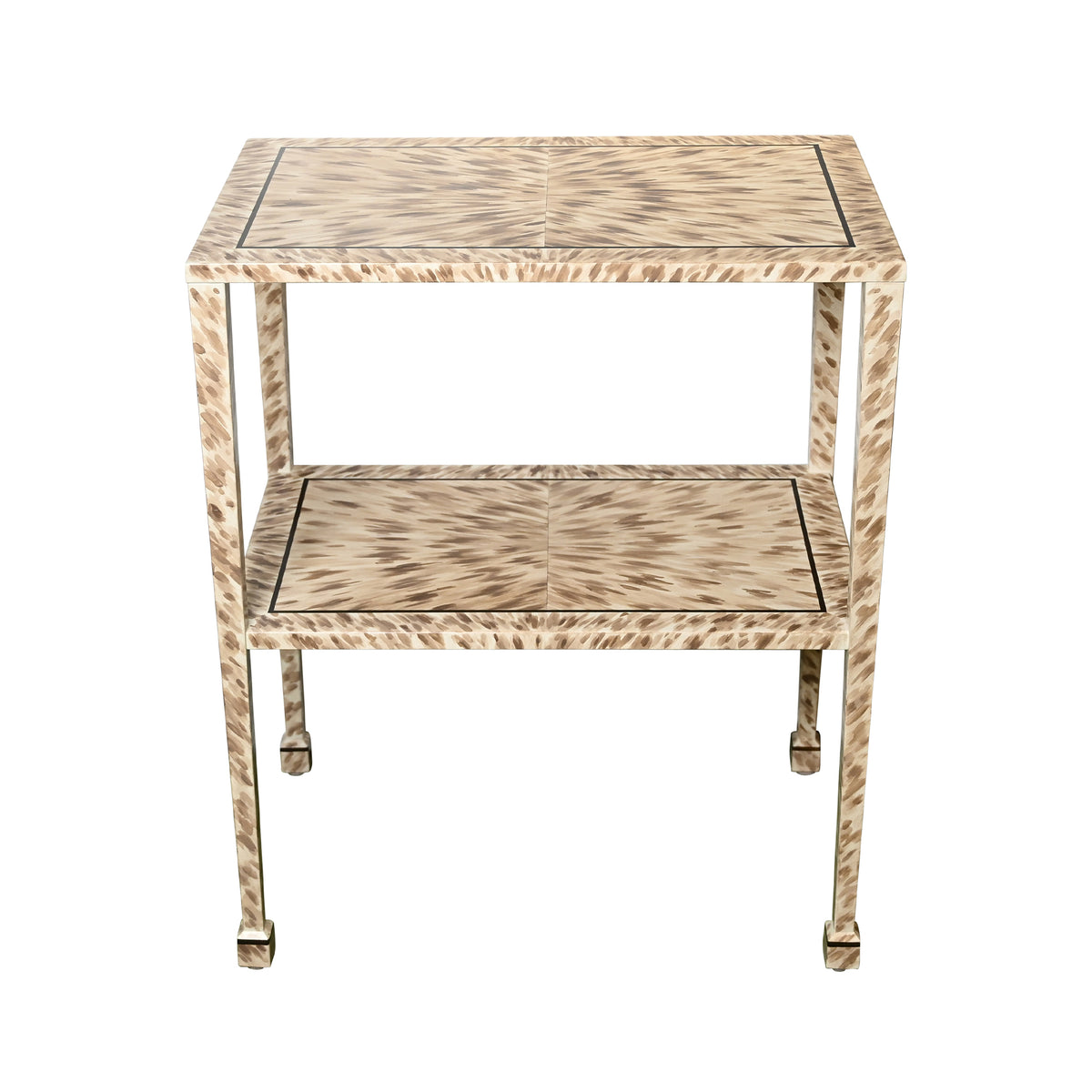 KRB Hand-Painted Two-Tier Side Table in Albino Faux Tortoise