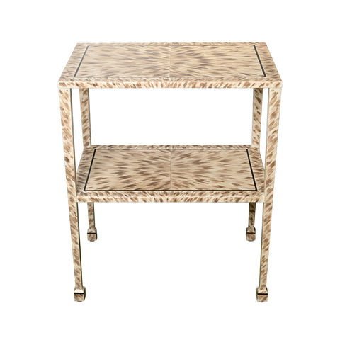 KRB Hand-Painted Two-Tier Side Table in Albino Faux Tortoise