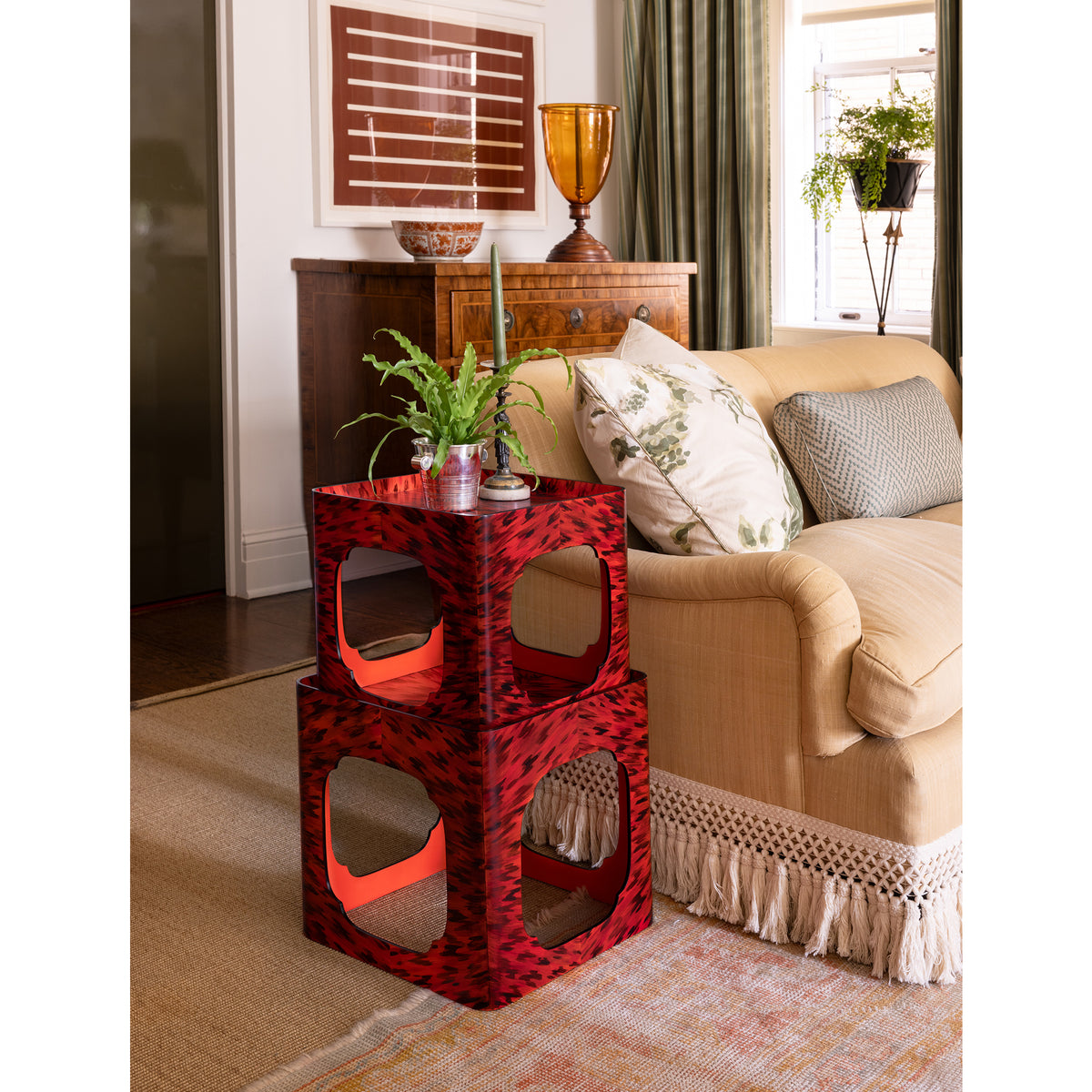 KRB Hand-Painted Cloud Stacking Table in Flame Faux Tortoise