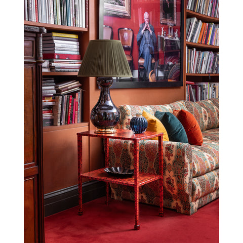 KRB Hand-Painted Two-Tier Side Table in Flame Faux Tortoise