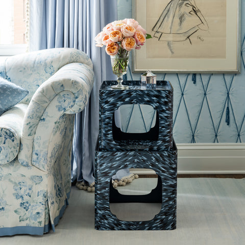 KRB Hand-Painted Cloud Stacking Table in Lapis Faux Tortoise