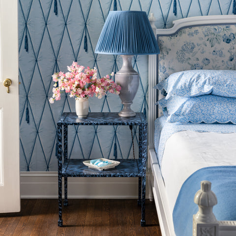 KRB Hand-Painted Two-Tier Side Table in Lapis Faux Tortoise