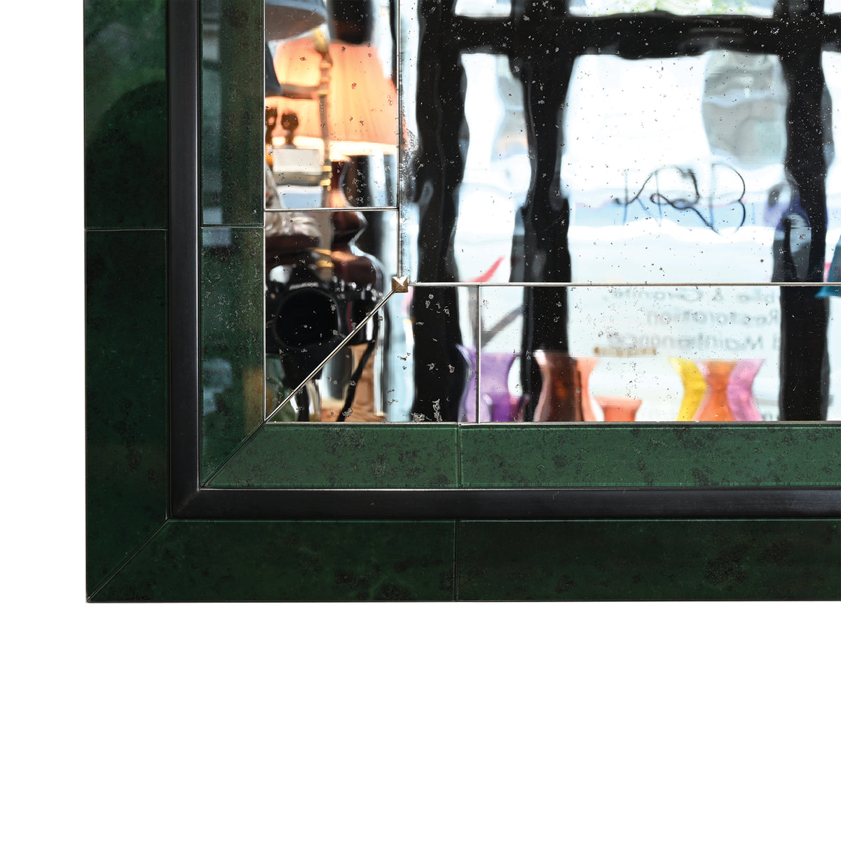 KRB Malachite Reverse Painted Glass Mirror with Ebonized Frame