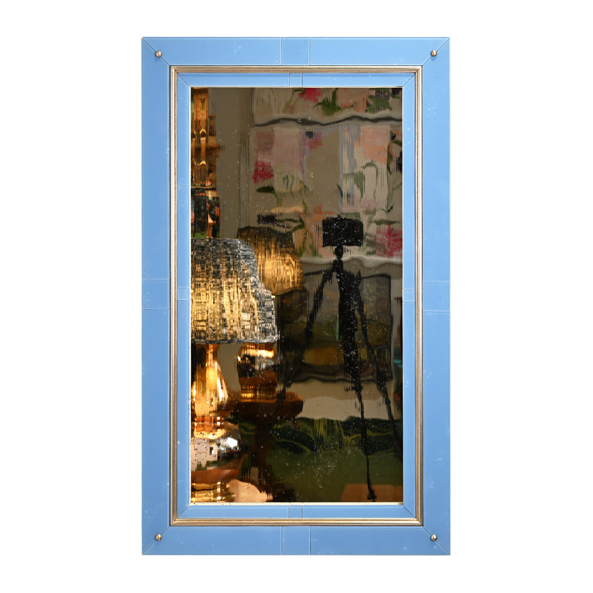 KRB Cornflower Blue Reverse Painted Glass and Silver Gilt Mirror