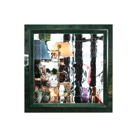 KRB Malachite Reverse Painted Glass Mirror with Ebonized Frame