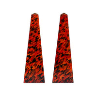 KRB Pair of Hand-Painted Obelisks in Flame Faux Tortoise