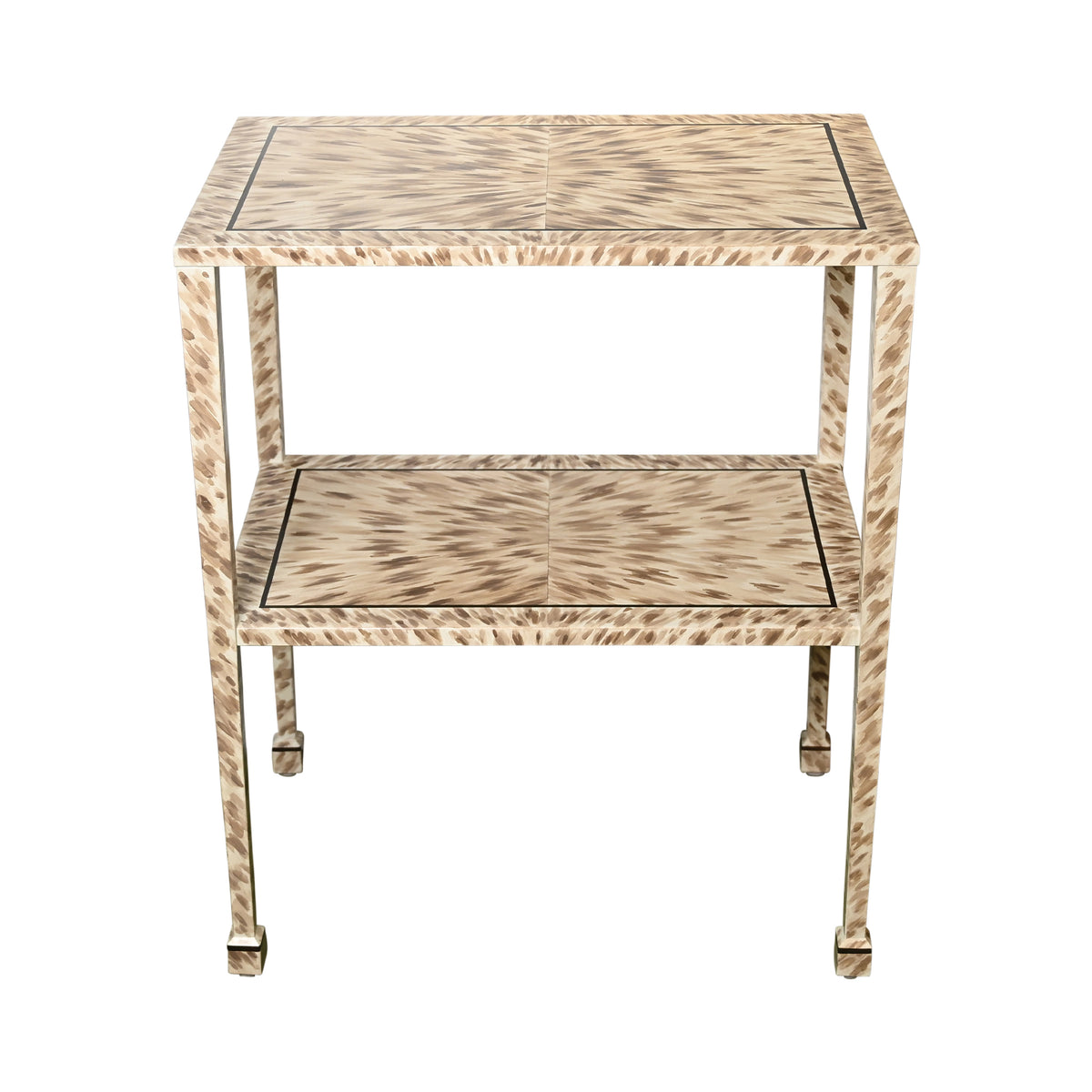 KRB Hand-Painted Two-Tier Side Table in Albino Faux Tortoise