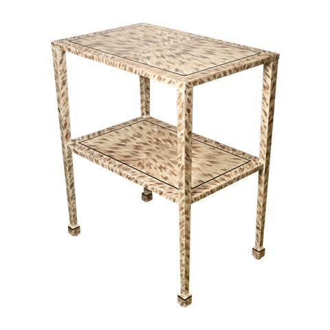 KRB Hand-Painted Two-Tier Side Table in Albino Faux Tortoise
