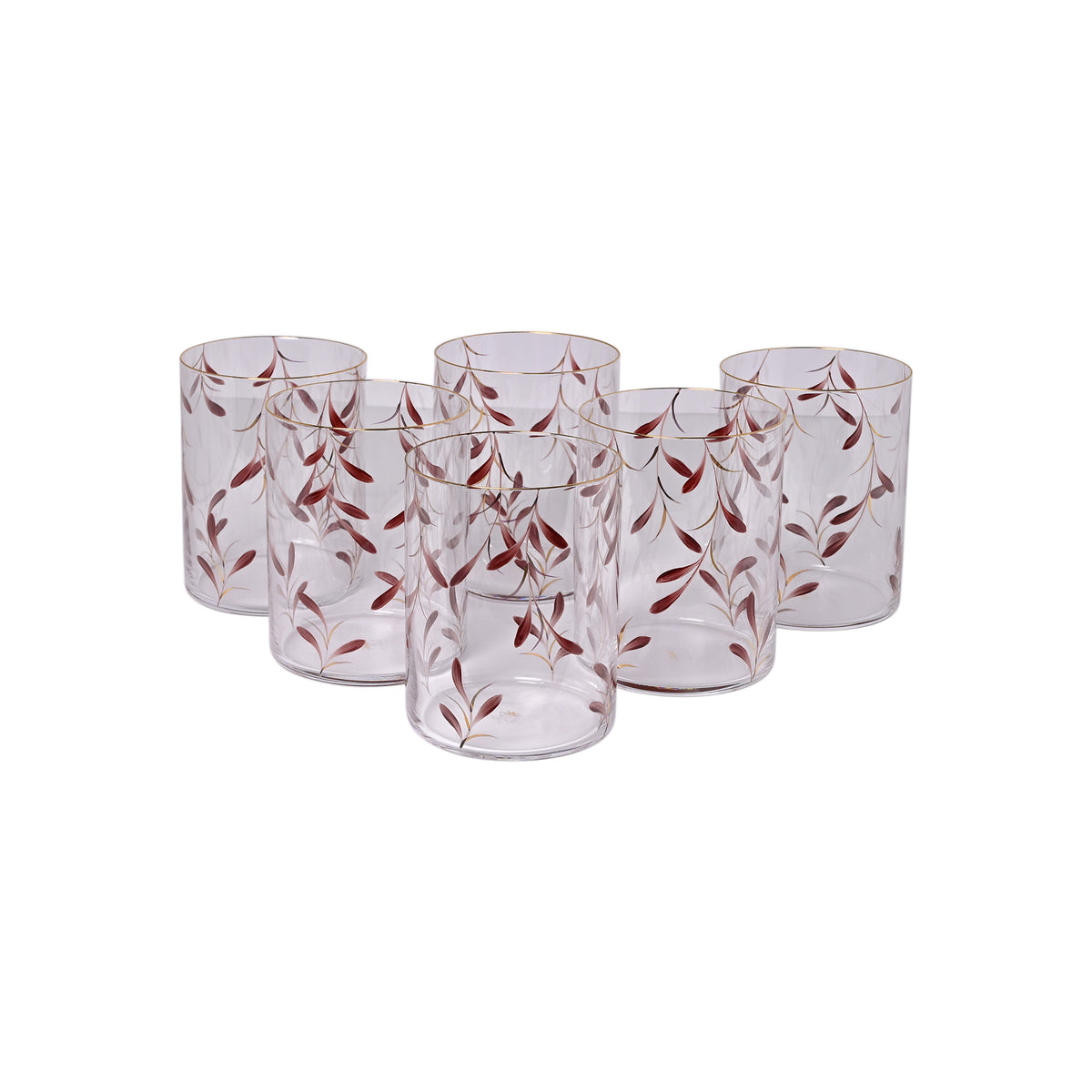 Set of Six Palawan Burgundy Tumbler Glasses