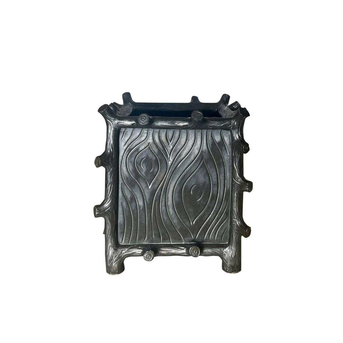 Large Square Faux Bois Cachepot in Matte Bronze