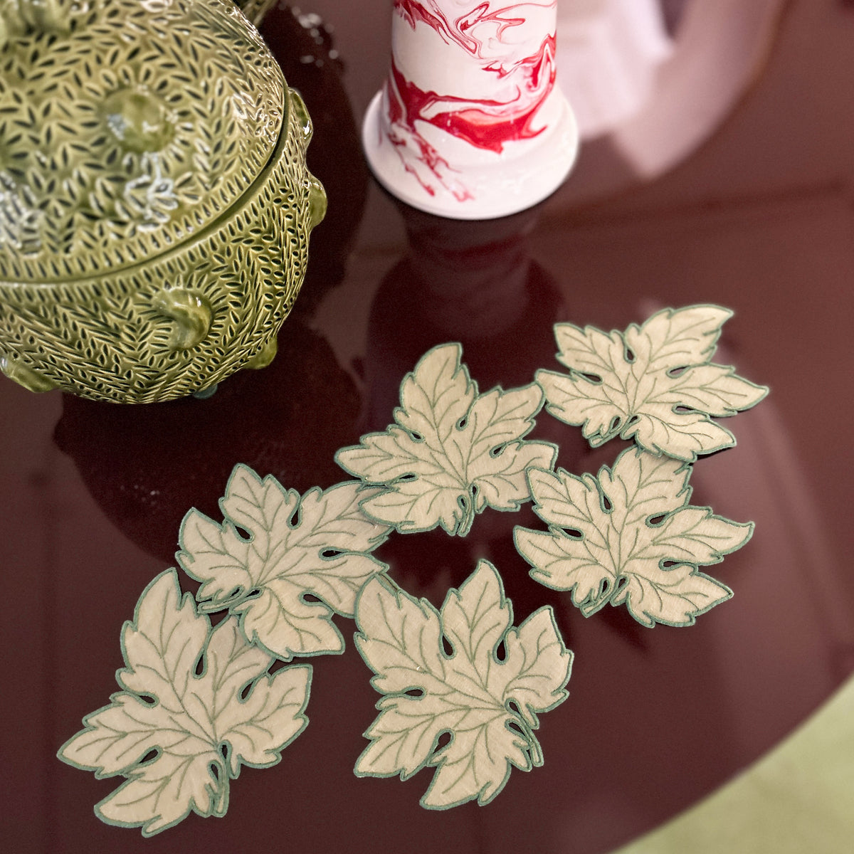 Set of Six Leaf Cocktail Napkins