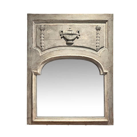 Louis XVI Gray Painted Oak Trumeau Mirror