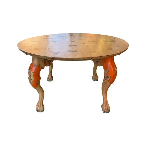 Round Painted Center Table with Silver Leaf and Ball and Claw Feet