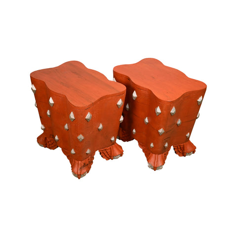 Pair of Mdina Tables in Temple Red with Silver Leaf