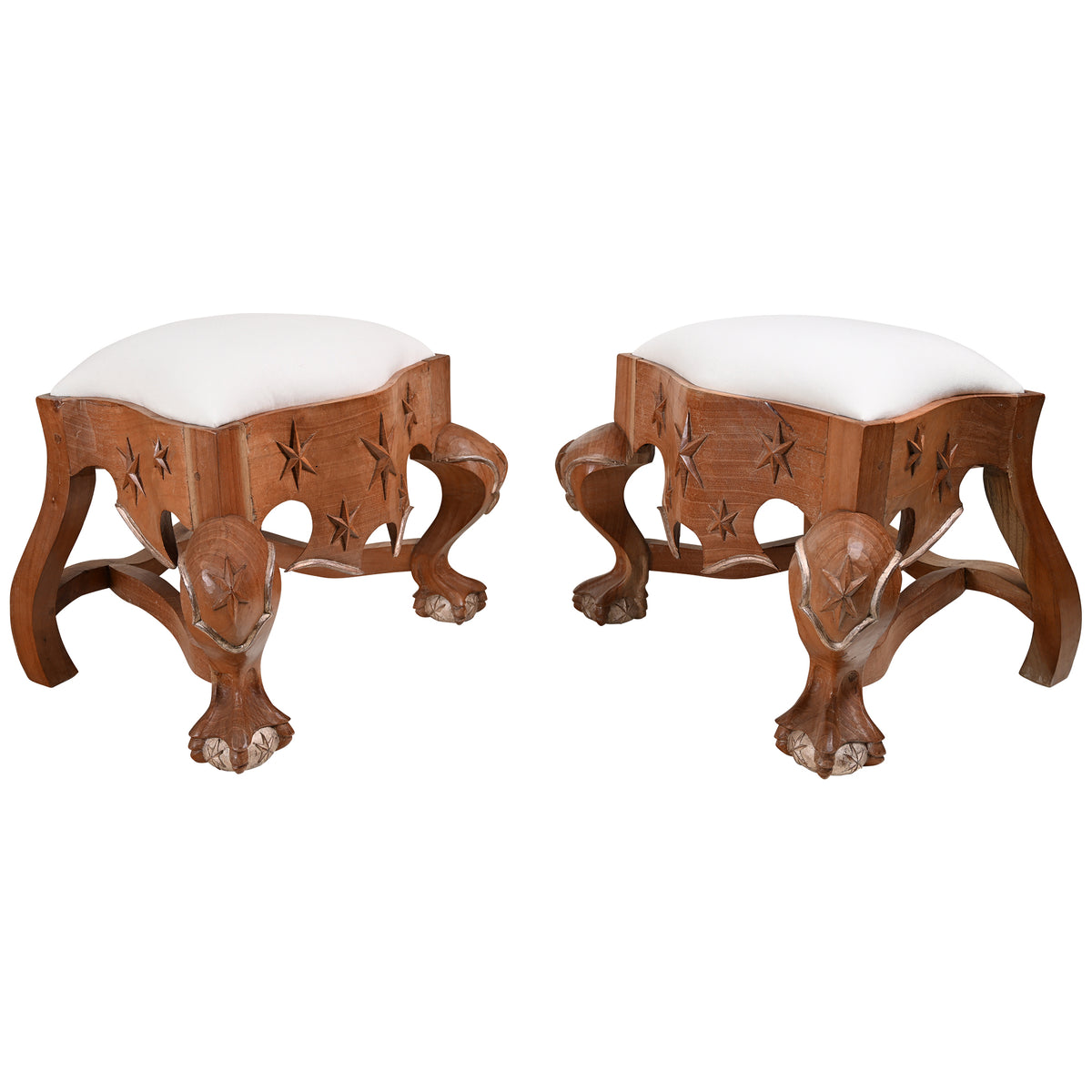 Pair of Menorca Small Stools with Silver Leaf