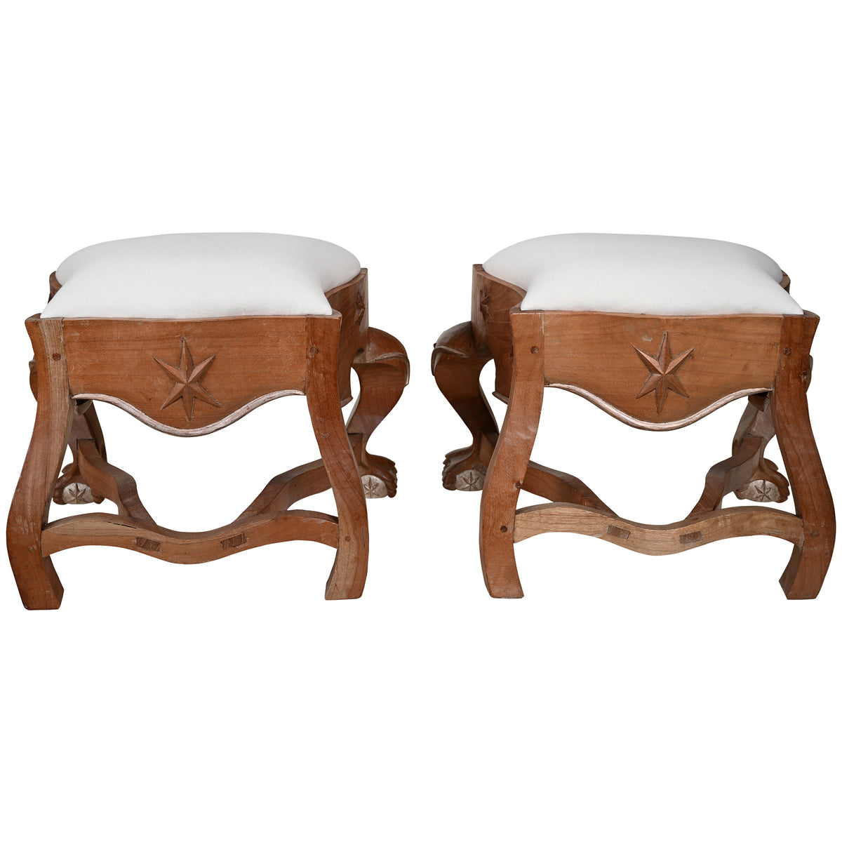 Pair of Menorca Small Stools with Silver Leaf