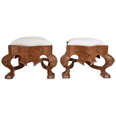 Pair of Menorca Small Stools with Silver Leaf