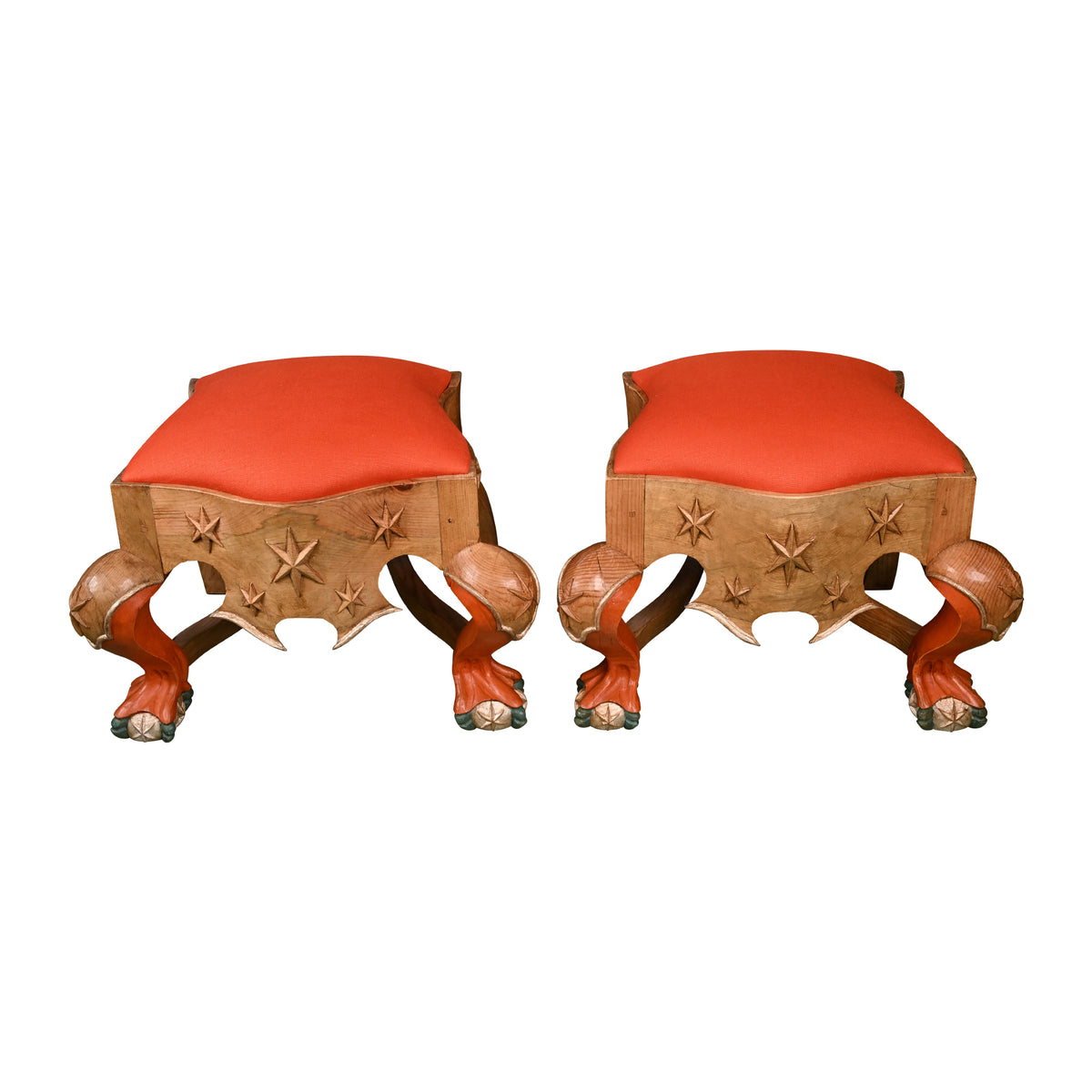 Pair of Menorca Small Stools in Multicolor with Silver Leaf