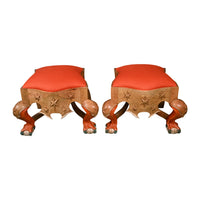 Pair of Menorca Small Stools in Multicolor with Silver Leaf