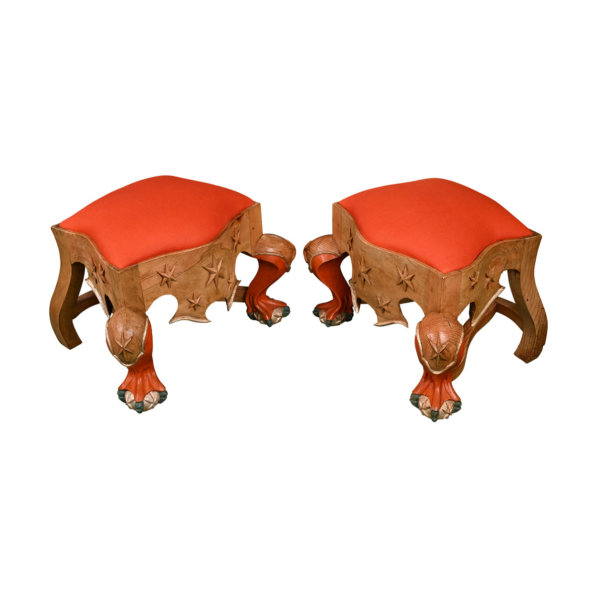 Pair of Menorca Small Stools in Multicolor with Silver Leaf