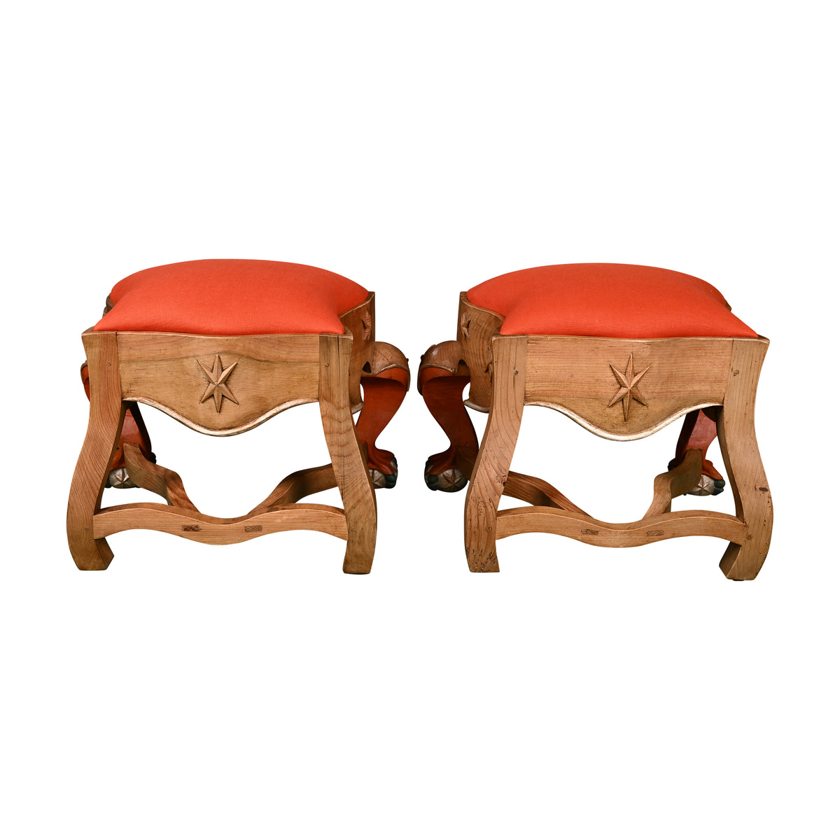 Pair of Menorca Small Stools in Multicolor with Silver Leaf