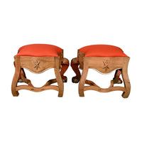 Pair of Menorca Small Stools in Multicolor with Silver Leaf