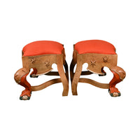 Pair of Menorca Small Stools in Multicolor with Silver Leaf