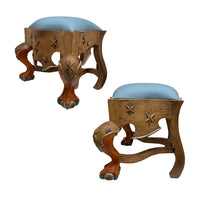Pair of Menorca Small Stools in Multicolor with Silver Leaf