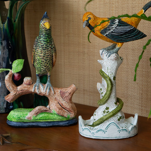 Mark Gagnon, Papier Mache Mockingbird on Tree Trunk with Vine