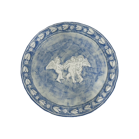 Mark Gagnon, Large Blue Papier Mache Plate with Three Cherubs