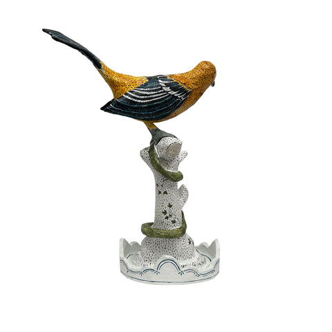 Mark Gagnon, Papier Mache Mockingbird on Tree Trunk with Vine