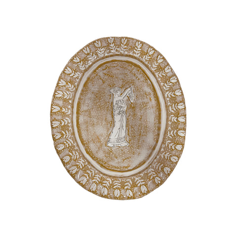 Mark Gagnon, Large Ochre Papier Mache Oval Plate with Lady Figure