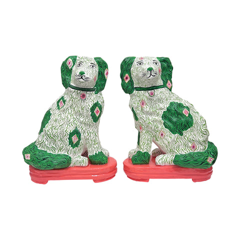 Mark Gagnon, Pair of Pink and Green Papier Mache Staffordshire Dogs