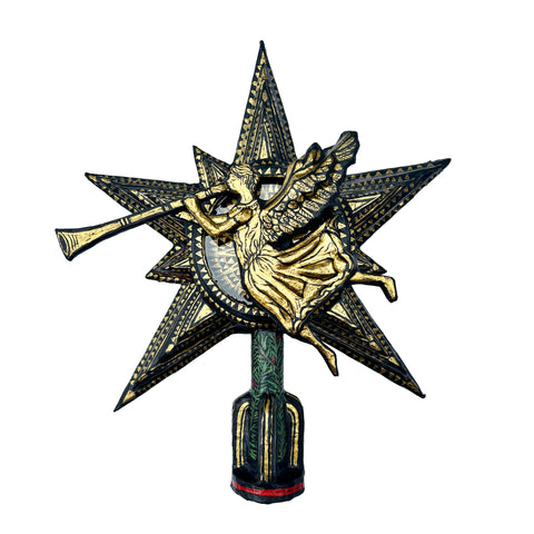 Papier Mache Star Tree Topper with Trumpeting Angel