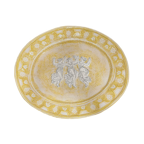 Mark Gagnon, Large Yellow Oval Papier Mache Platter with Three Ladies