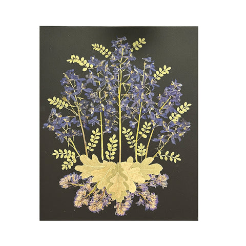 Marian McEvoy,  Larkspur, Spanish Bluebells and Black Locusts Collage with Oak Leaves