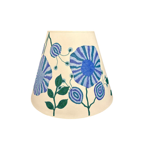 Hand-Decorated Lampshade with Blue Striped Floral