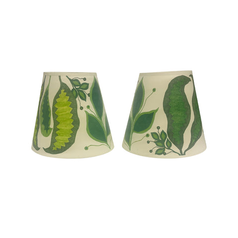 Hand-Decorated 8" Clip Lampshade with Green Botanical Design