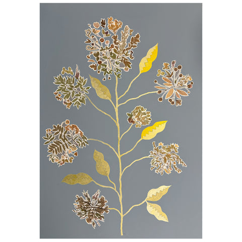 Marian McEvoy, Collage of 19th Century Morsels of Herbariums and Metallic Bronze and Gold Ink Leaves and Stems
